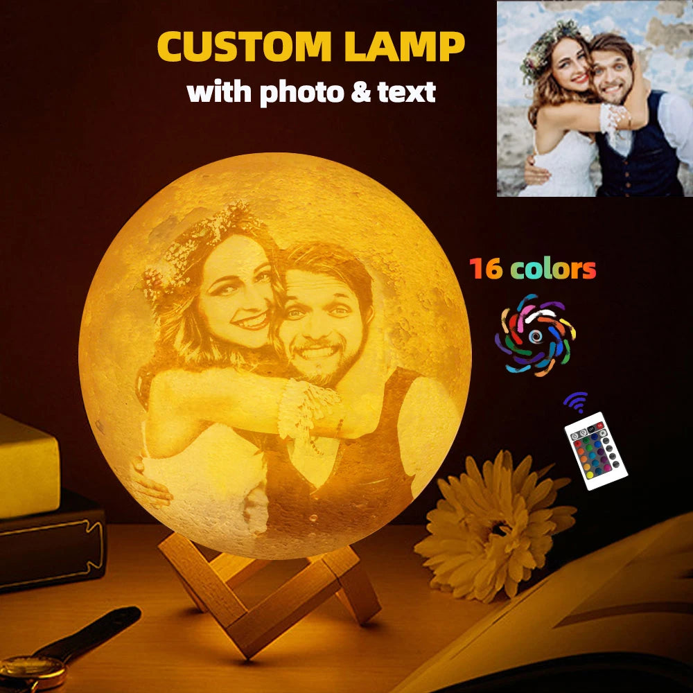 3D Printing Moon Lamp Personalized Photo Text Customized USB Night Light Birthday Mother Day Valentine's Christmas Lunar Gift
