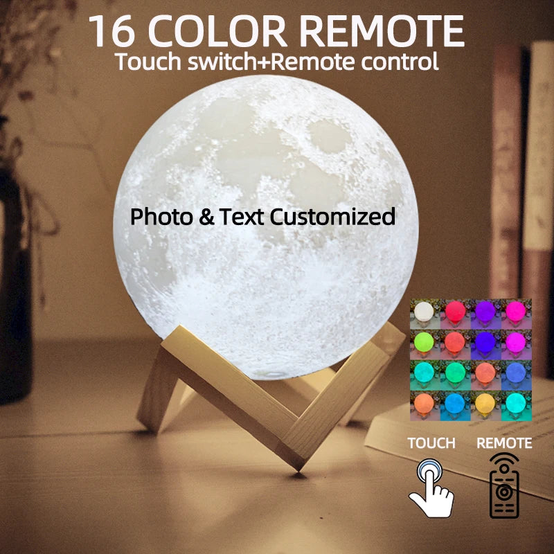 3D Printing Moon Lamp Personalized Photo Text Customized USB Night Light Birthday Mother Day Valentine's Christmas Lunar Gift