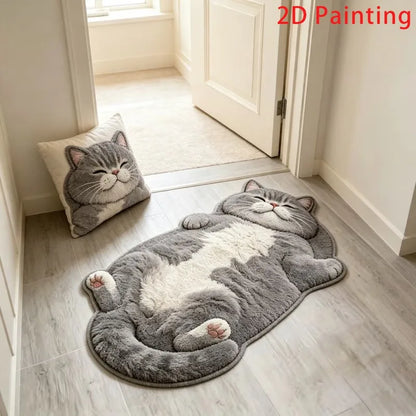 Cat-Shaped Area Rug – Soft Plush Cartoon Carpet with Non-Slip Backing for Bedroom & Living Room