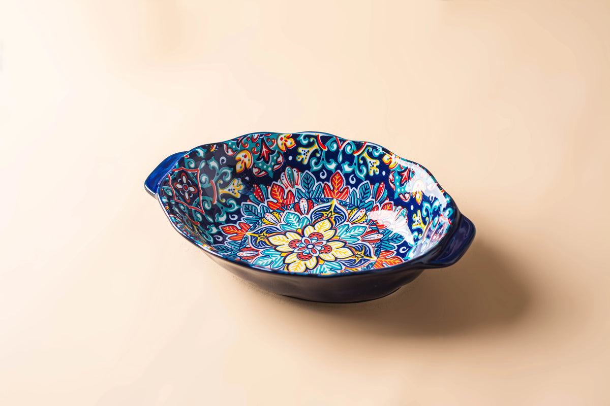 New Bohemian Egg-shaped Ceramic Baking Pan Pasta Plate Fruit Salad Plate Colorful Combination Set 9 inch