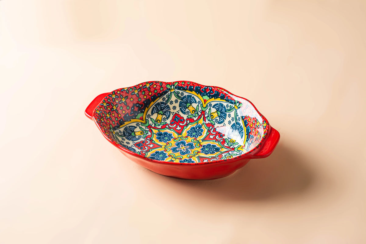 New Bohemian Egg-shaped Ceramic Baking Pan Pasta Plate Fruit Salad Plate Colorful Combination Set 9 inch