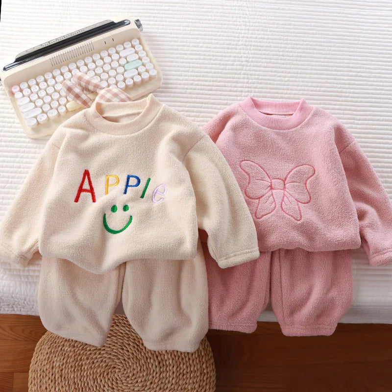 2Pcs/set children's winter warm pajamas padded thickened round neck long sleeve long pants boys girls home clothing winter pajam