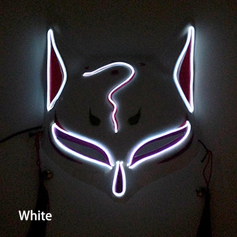 Holiday Light Up Neon Half Face Mask Flashing in Dark Fox Mask Halloween LED Luminous Fox Mask for Women Girl Cosplay Props