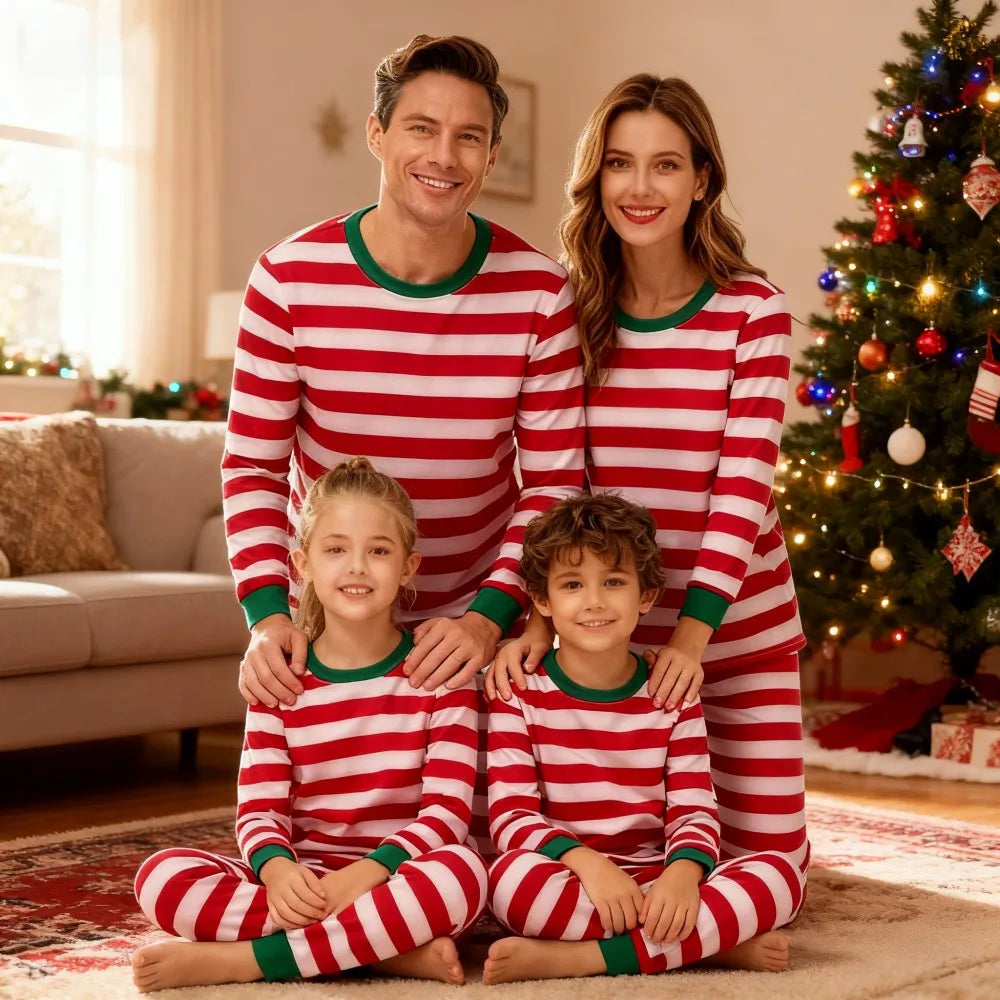 Family Christmas Pajamas Set Mother and Kids Matching Outfits Xmas Family Look Clothes Kids Pyjamas Father Son Striped Nightwear