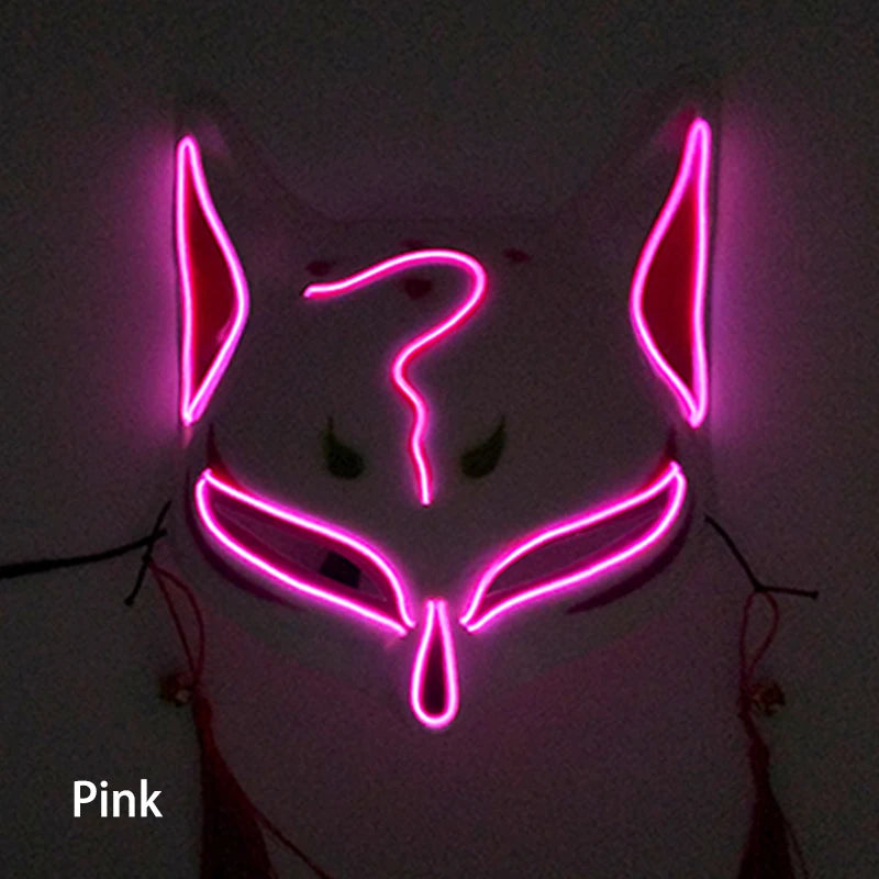 Holiday Light Up Neon Half Face Mask Flashing in Dark Fox Mask Halloween LED Luminous Fox Mask for Women Girl Cosplay Props