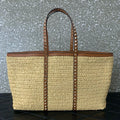 2026 Large Straw Handwoven Tote Bag for Women Beach Vacation Shoulder Bag with Leather Handle And Zipper Inner Pocket Casual Tra