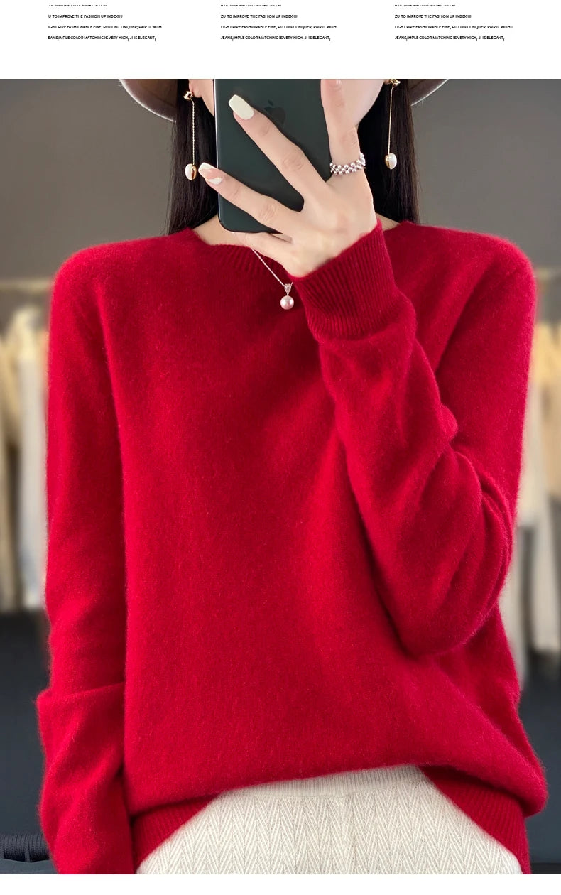 New Cashmere Sweater for Women in Autumn and Winter 100% Merino Wool Fashion O-neck Warm Pullover Top