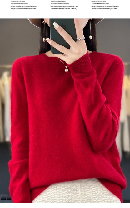 New Cashmere Sweater for Women in Autumn and Winter 100% Merino Wool Fashion O-neck Warm Pullover Top