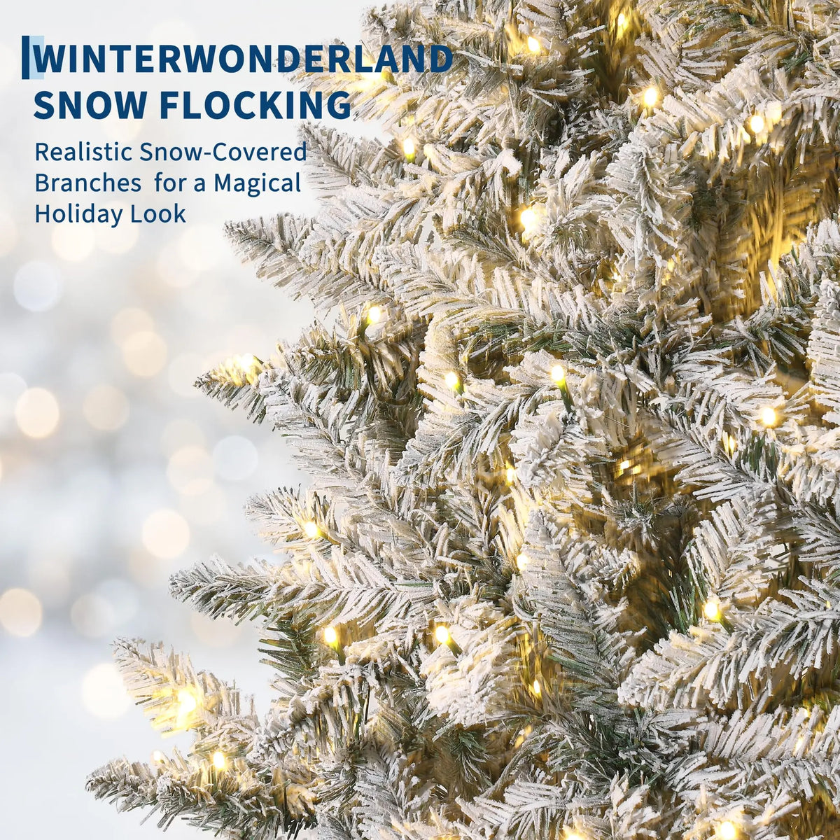 6Ft/7.5Ft Pre-Lit Flocked Christmas Tree, 200/400 Warm White Lights, 508/900 Tips, Snowy Artificial Tree With Metal Stand