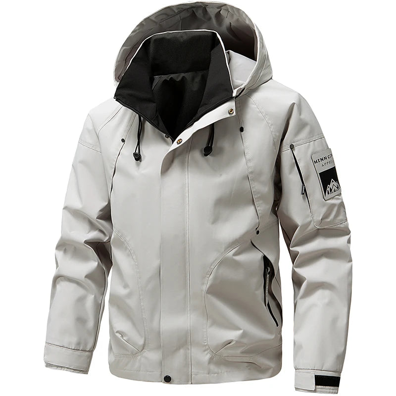 Waterproof Jacket Men Outdoor Softshell Zip Up Hooded Jacket Windbreaker Hiking Camping Coats Lightweight Spring Autumn Coats