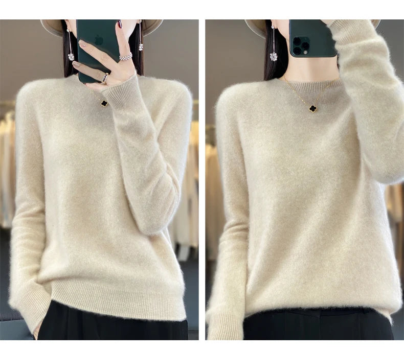 New Cashmere Sweater for Women in Autumn and Winter 100% Merino Wool Fashion O-neck Warm Pullover Top