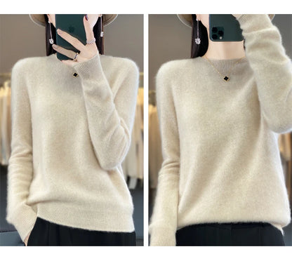 New Cashmere Sweater for Women in Autumn and Winter 100% Merino Wool Fashion O-neck Warm Pullover Top