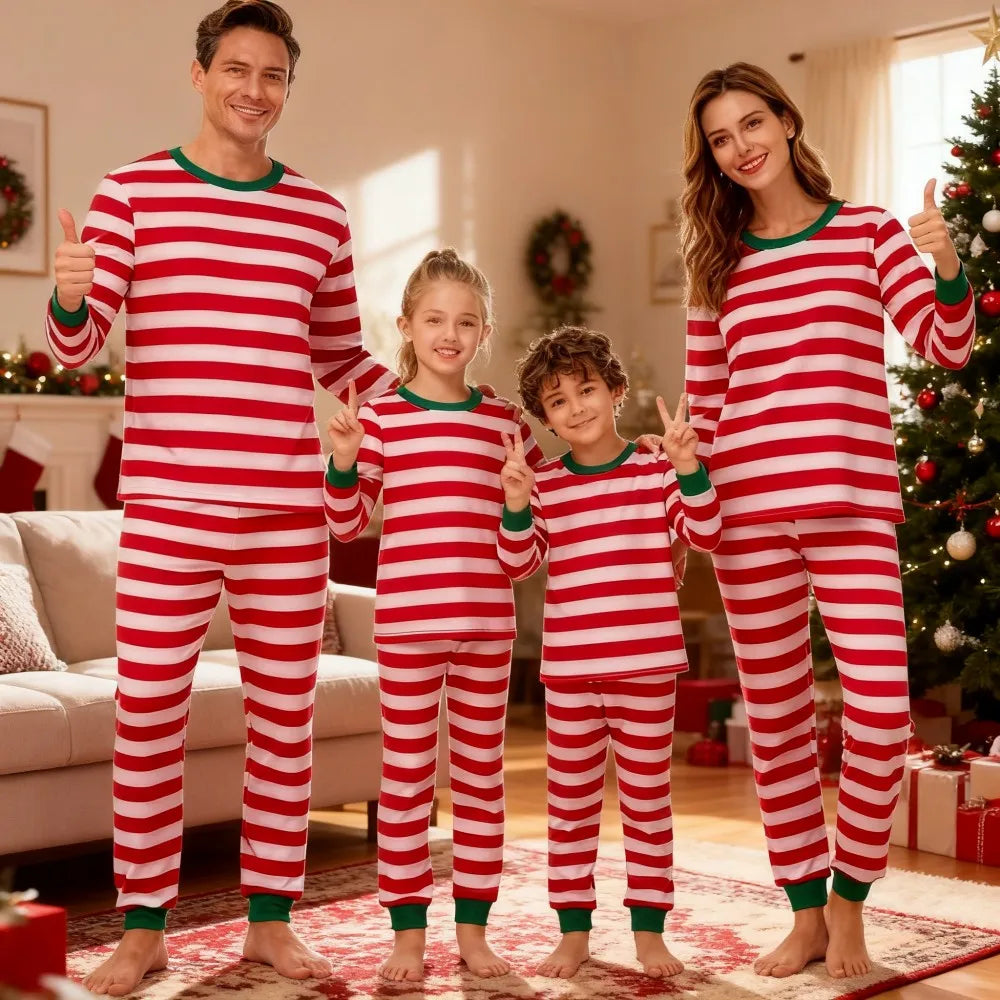 Family Christmas Pajamas Set Mother and Kids Matching Outfits Xmas Family Look Clothes Kids Pyjamas Father Son Striped Nightwear