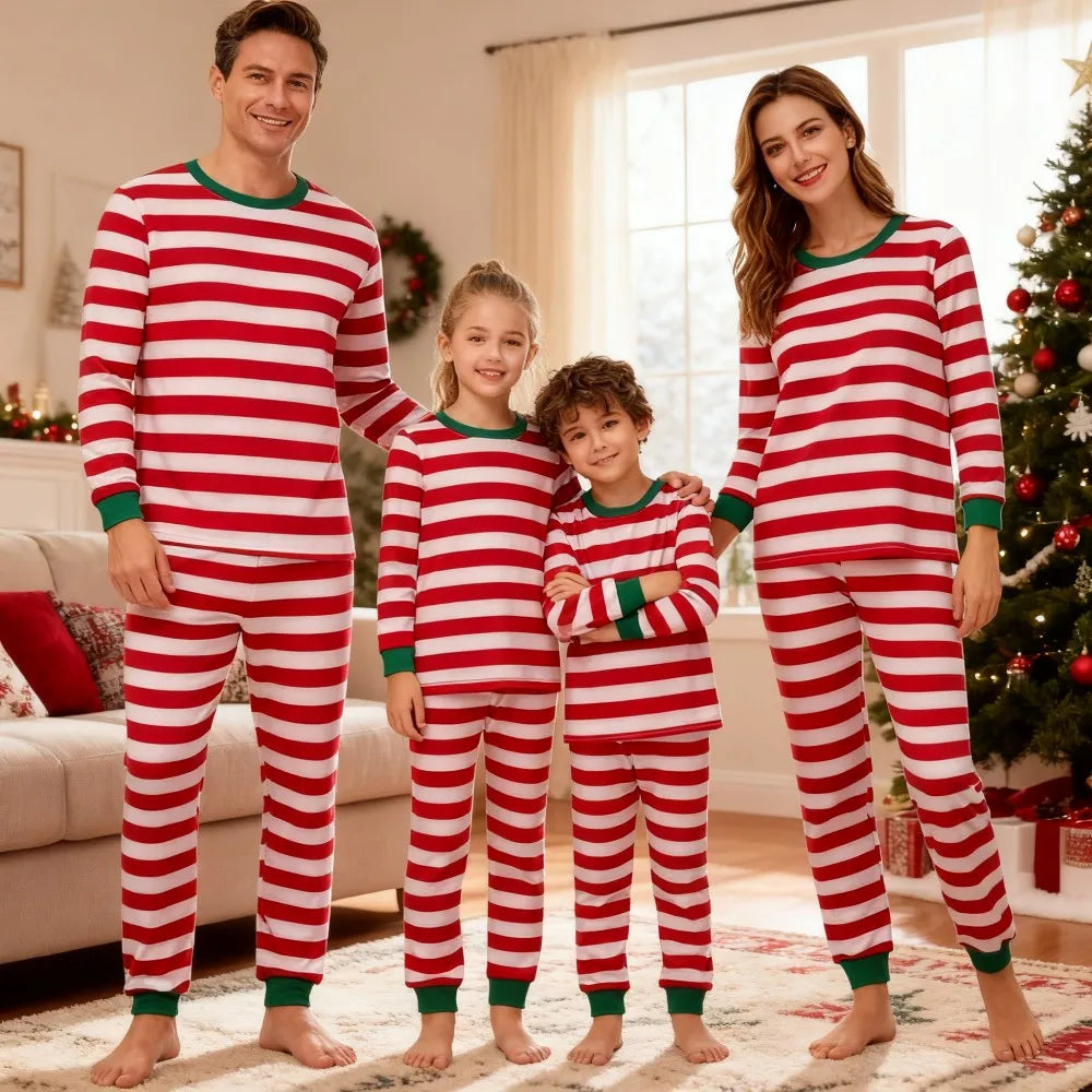 Family Christmas Pajamas Set Mother and Kids Matching Outfits Xmas Family Look Clothes Kids Pyjamas Father Son Striped Nightwear
