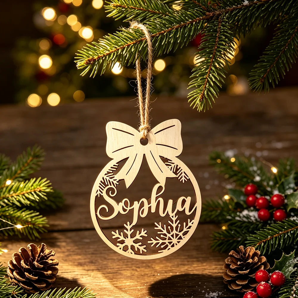 Personalized Wooden Christmas Bauble Custom Name Snowflake Ball Xmas Tree Ornament Gift Home Decor