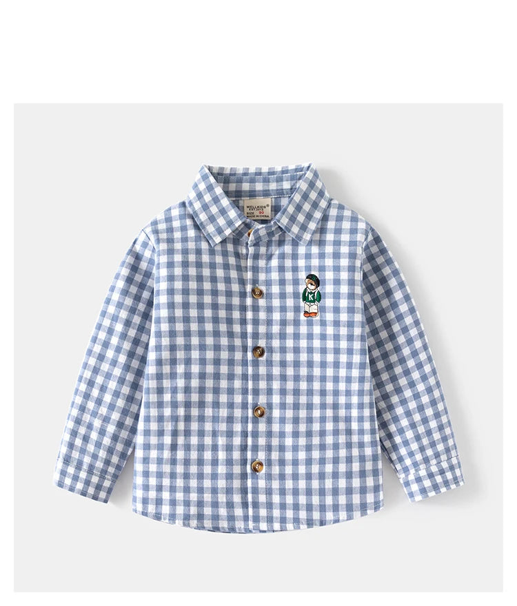 New Children's Clothes  Kids Shirts With Collar Boys' Cotton Long Sleeved Baby Clothing Casual Top Plaid Blouse for Boys 2-7Y