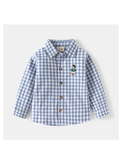 New Children's Clothes  Kids Shirts With Collar Boys' Cotton Long Sleeved Baby Clothing Casual Top Plaid Blouse for Boys 2-7Y