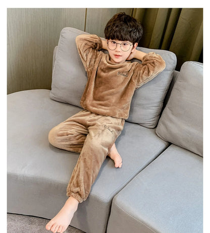 2024New Winter Pajamas Set Kids Baby Boys&Girls Thicken Flannel Toddler Child Warm Sleepwear Children Homewear Suit 2-10Y