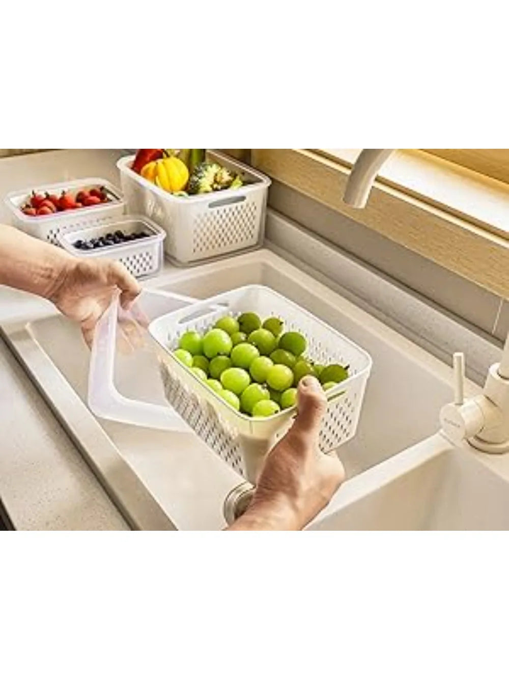 6-Piece Refrigerator Food Storage Container Set with Drain Basket – Sealed Fruit & Vegetable Boxes