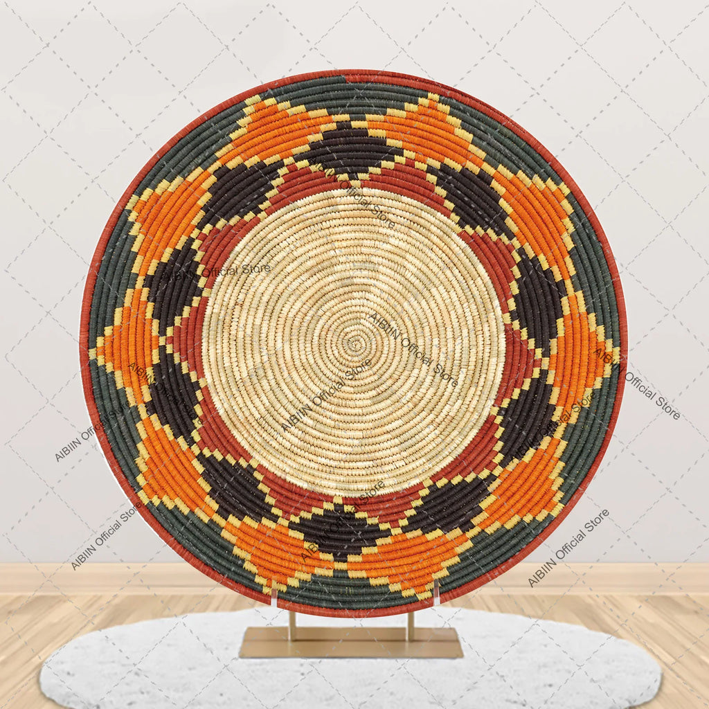 Traditional Ethiopian Basket Pattern Round Backdrop Cover Floral Wedding Birthday Party Decor Portrait Photography Background