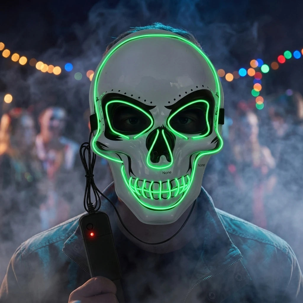 LED Skull Mask Light Up Skeleton Face Halloween Horror Costume Prop for Rave Festival Cosplay Masquerade Party Men Women Adults