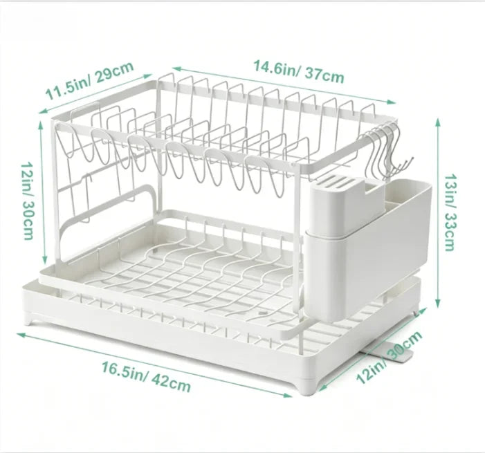 2-Tier Stainless Steel Dish Drying Rack with Drainboard – Rustproof Kitchen Counter Organizer