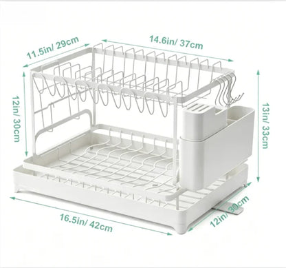 2-Tier Stainless Steel Dish Drying Rack with Drainboard – Rustproof Kitchen Counter Organizer