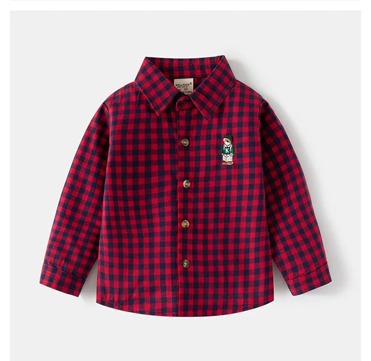 New Children's Clothes  Kids Shirts With Collar Boys' Cotton Long Sleeved Baby Clothing Casual Top Plaid Blouse for Boys 2-7Y