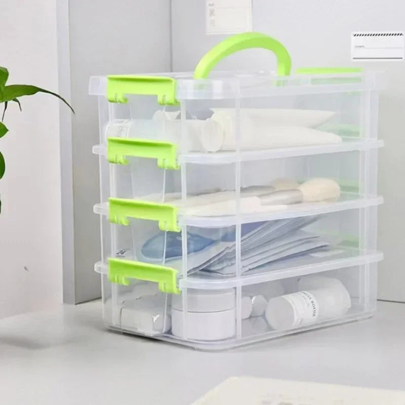 4-Tier Transparent Storage Box with Partitioned Drawers – Plastic Organizer for Tools, Crafts & Small Items