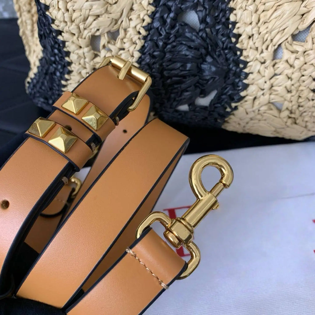 Elegant Two-tone Wave Pattern Lafite Grass Tote Handbag for Women Large Capacity Shopping Bag Handheld Or Shoulder Carry
