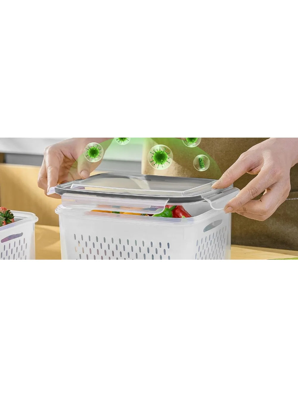 6-Piece Refrigerator Food Storage Container Set with Drain Basket – Sealed Fruit & Vegetable Boxes