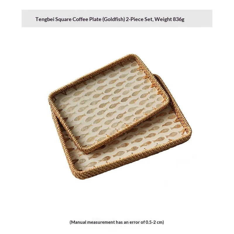 Natural Handwoven Rattan Shell Tray for Home Kitchen Decorative Storage Serving