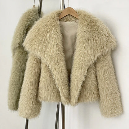Womens Faux Fur Coat Cropped Soft Plush Artificial Short Fur Coat Holiday Party Elegant Winter Fashion Outerwear Coats for Women