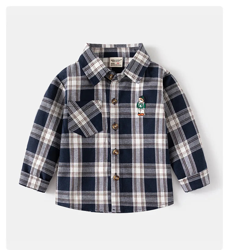 New Children's Clothes  Kids Shirts With Collar Boys' Cotton Long Sleeved Baby Clothing Casual Top Plaid Blouse for Boys 2-7Y