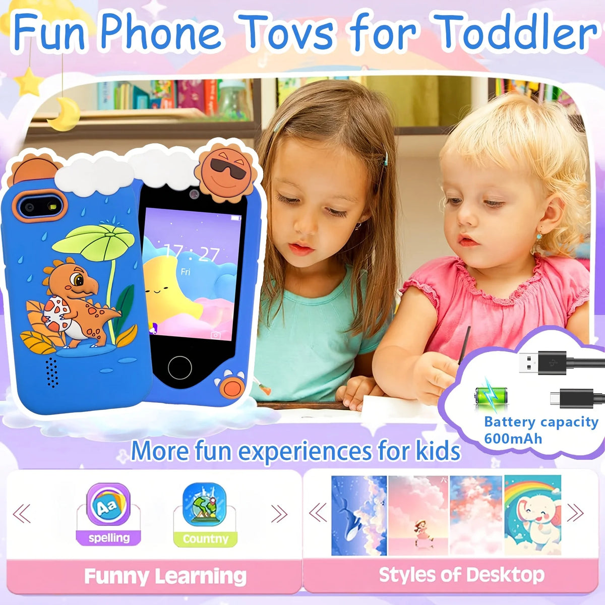 New Kids Smart Phone Children Toy Mini Smart Phone Toys 28 Games Dual Camera Music Video Player Boys Girls Birthday Gifts