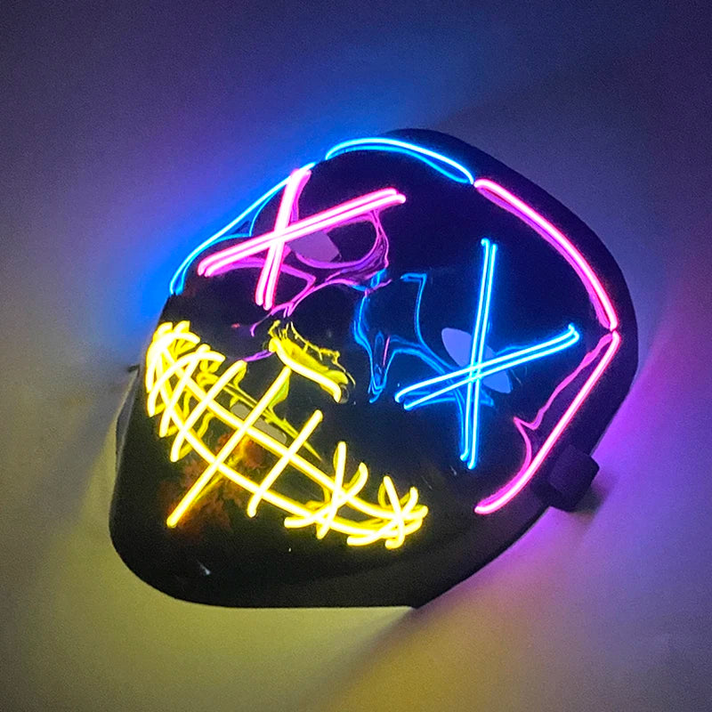 2026 Halloween Party Supplies Luminous LED Purge Mask Wireless EL Neon Light Full Face Mask Cosplay For Adult Glow In The Dark