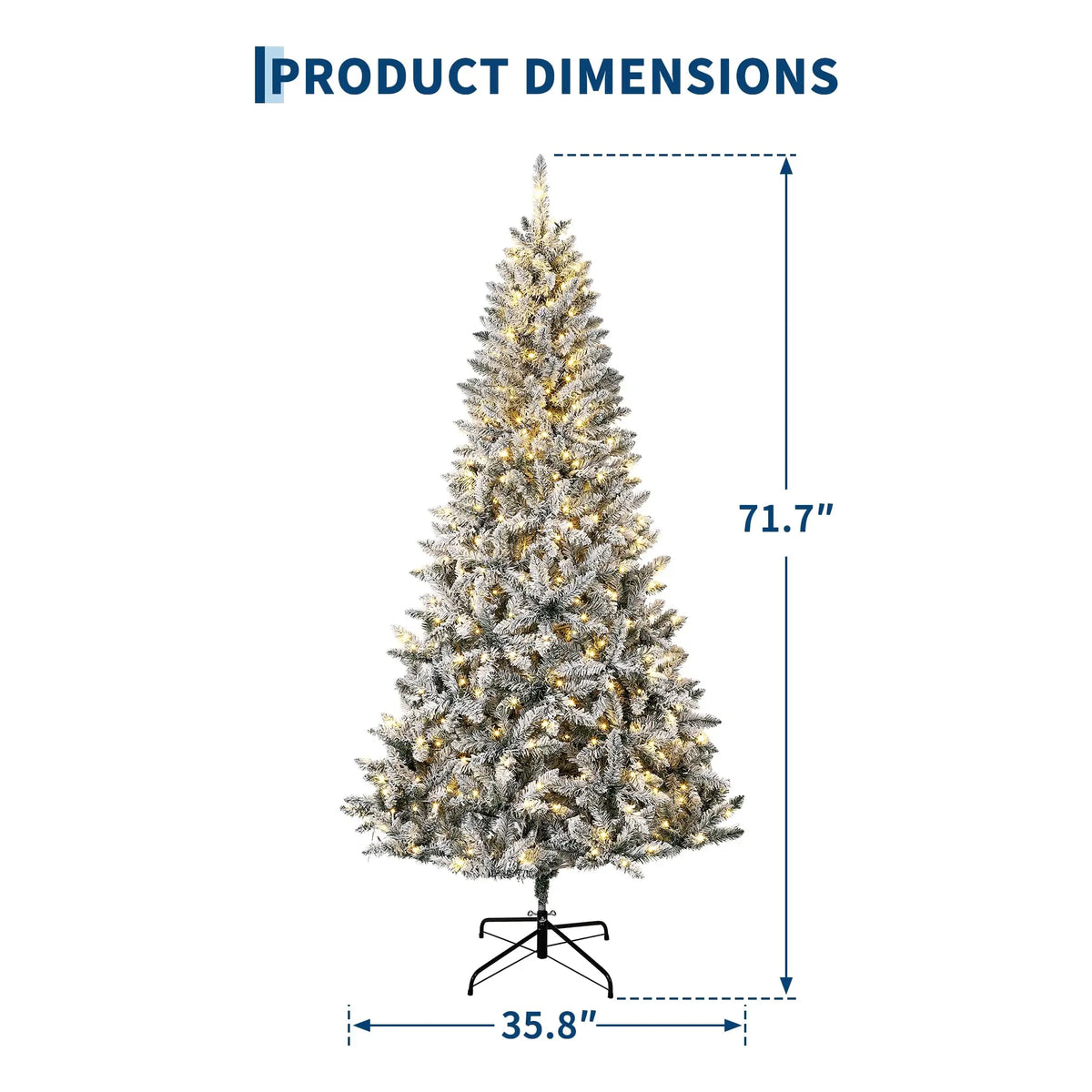 6Ft/7.5Ft Pre-Lit Flocked Christmas Tree, 200/400 Warm White Lights, 508/900 Tips, Snowy Artificial Tree With Metal Stand