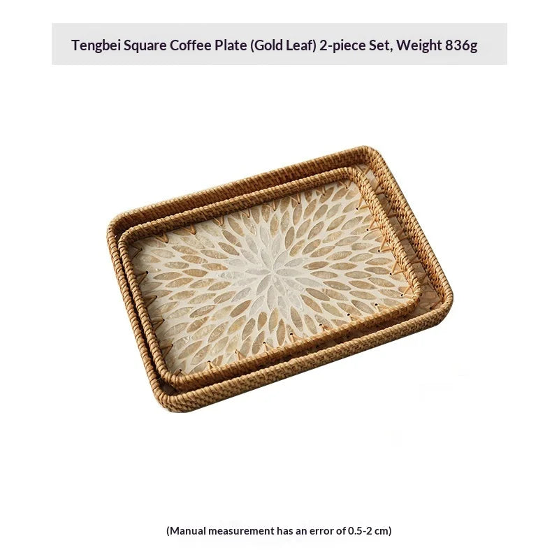 Natural Handwoven Rattan Shell Tray for Home Kitchen Decorative Storage Serving