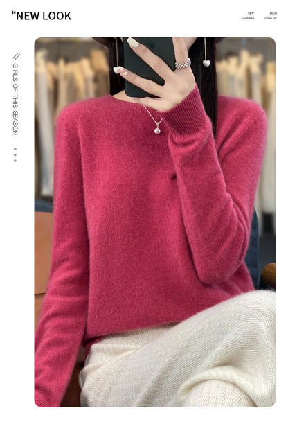 New Cashmere Sweater for Women in Autumn and Winter 100% Merino Wool Fashion O-neck Warm Pullover Top