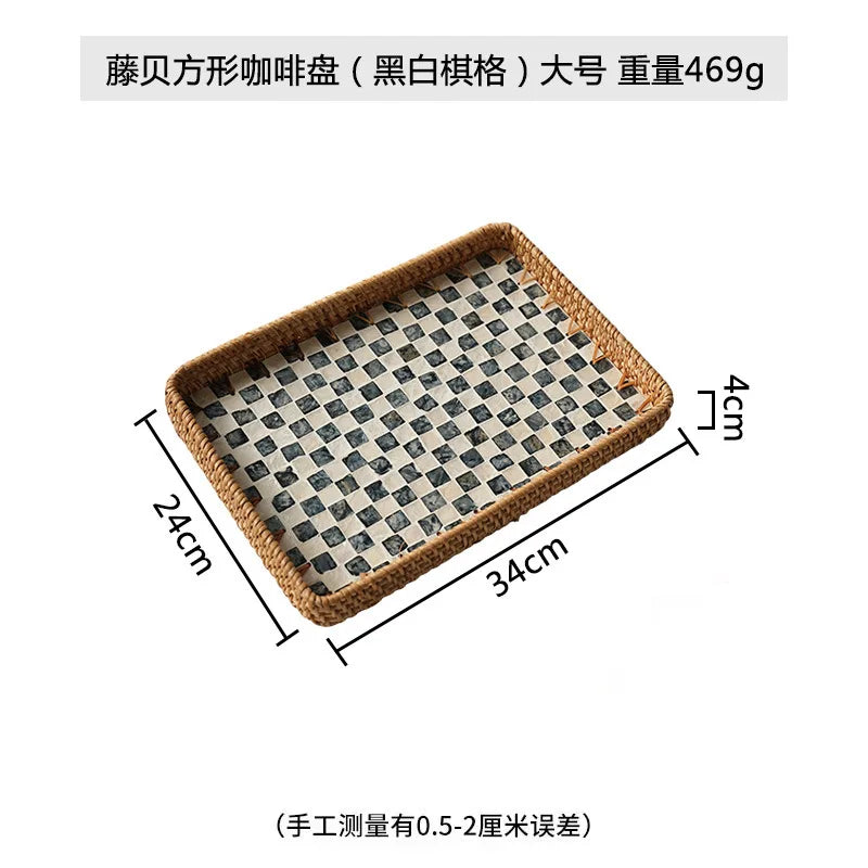 Natural Handwoven Rattan Shell Tray for Home Kitchen Decorative Storage Serving