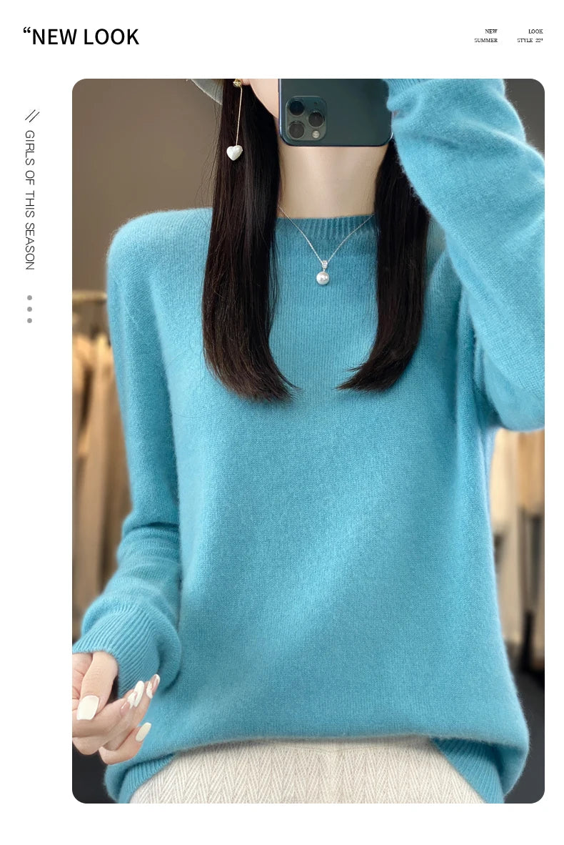 New Cashmere Sweater for Women in Autumn and Winter 100% Merino Wool Fashion O-neck Warm Pullover Top
