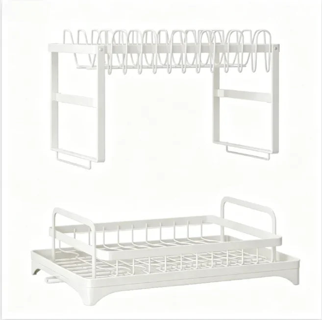 2-Tier Stainless Steel Dish Drying Rack with Drainboard – Rustproof Kitchen Counter Organizer