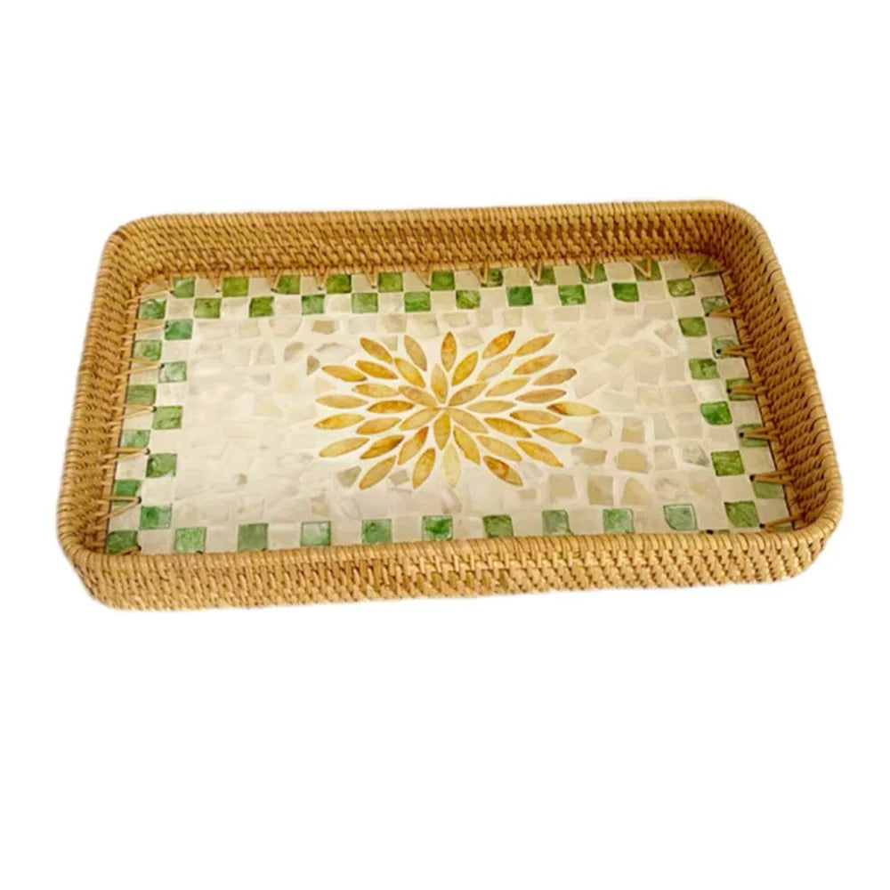 Hand Woven Splicing Shell Rattan Basket Rattan Weaving Colorful Weaving Fruit Basket Household Decorative Rattan Shell Tray