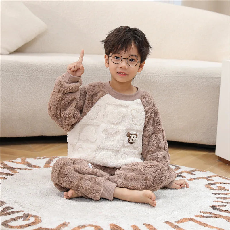 Kids Pajamas for Boys 1 2 3 4 5 6 7 8 9 10 11 12 Years Flannel Sleepwear Set Bear Pyjamas Blue Children Pijamas Clothing