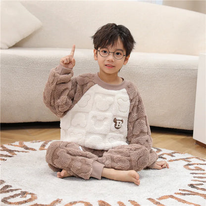 Kids Pajamas for Boys 1 2 3 4 5 6 7 8 9 10 11 12 Years Flannel Sleepwear Set Bear Pyjamas Blue Children Pijamas Clothing