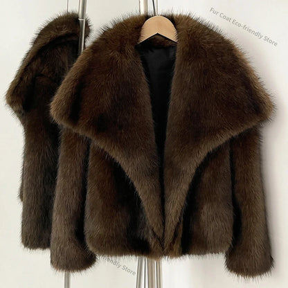 Womens Faux Fur Coat Cropped Soft Plush Artificial Short Fur Coat Holiday Party Elegant Winter Fashion Outerwear Coats for Women