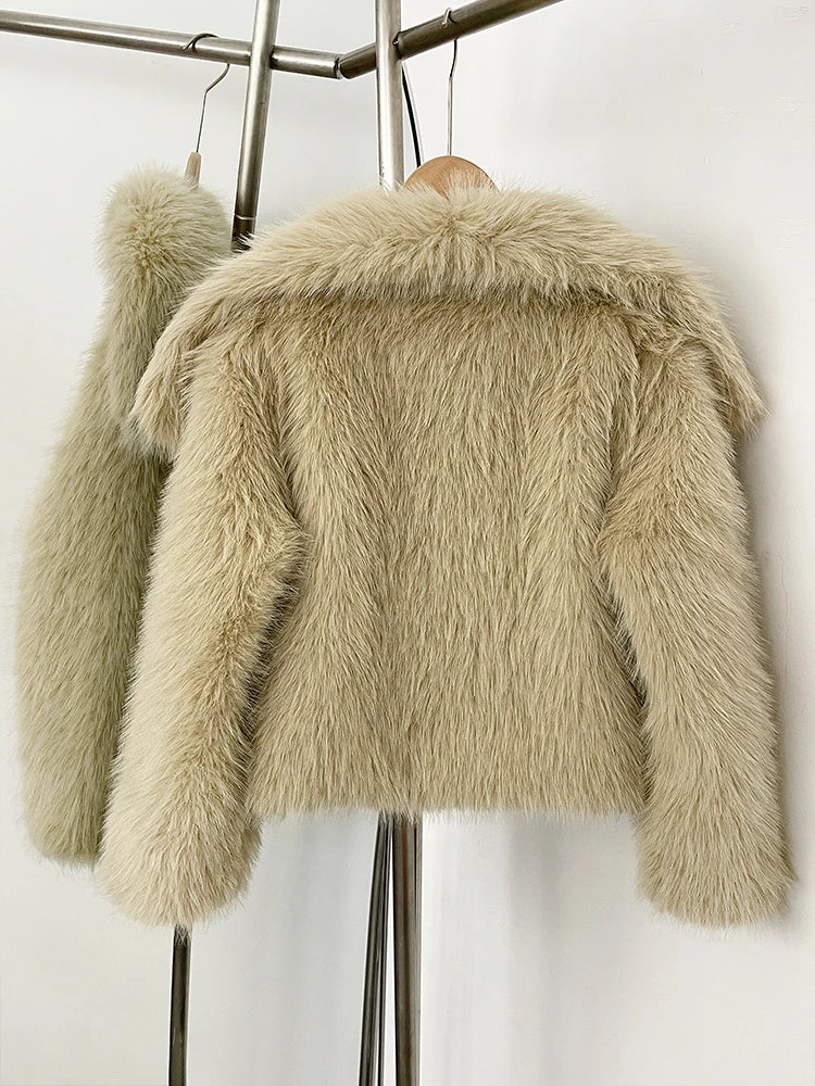 Womens Faux Fur Coat Cropped Soft Plush Artificial Short Fur Coat Holiday Party Elegant Winter Fashion Outerwear Coats for Women