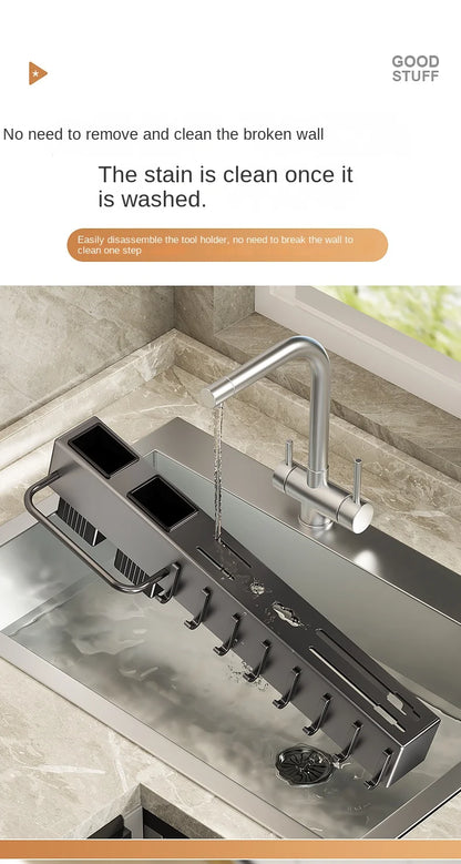 Wall-Mounted Kitchen Storage Rack – Steel Organizer for Knives, Chopsticks & Utensils