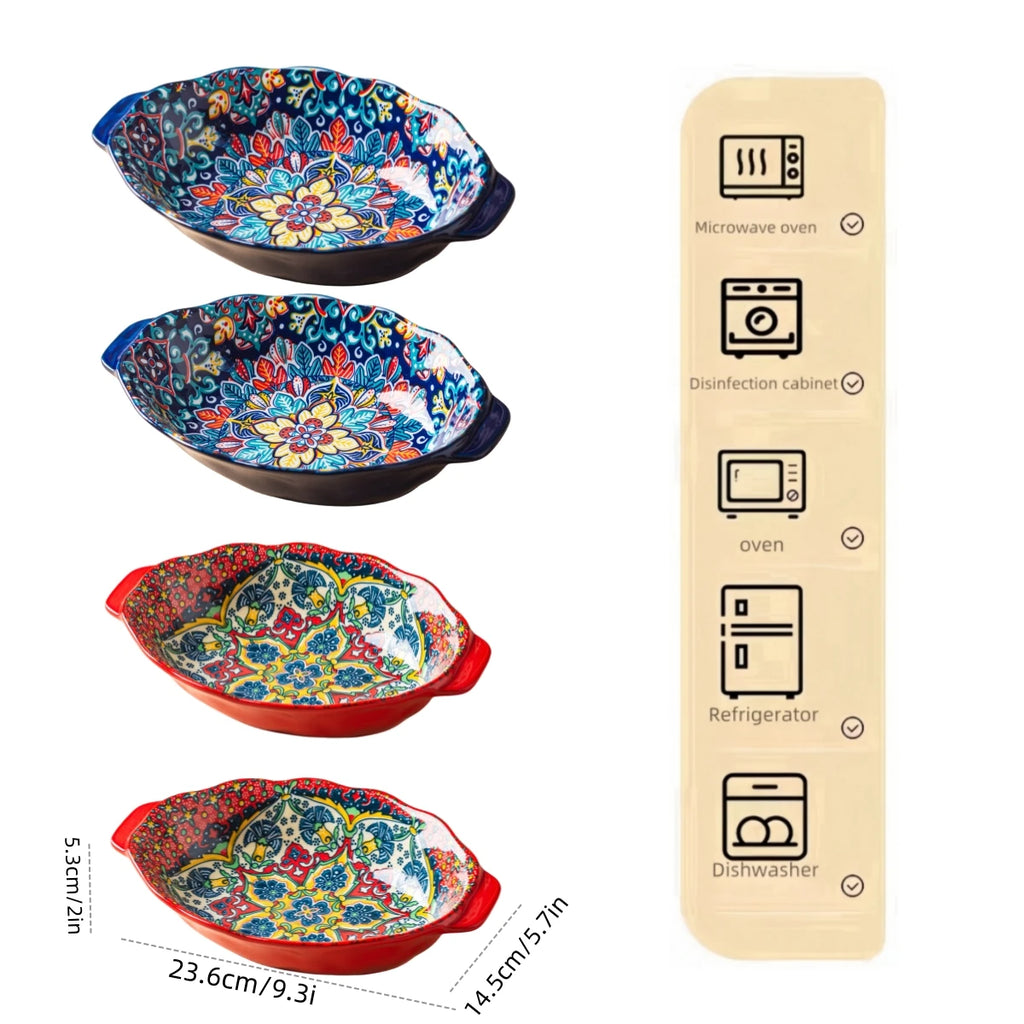 New Bohemian Egg-shaped Ceramic Baking Pan Pasta Plate Fruit Salad Plate Colorful Combination Set 9 inch