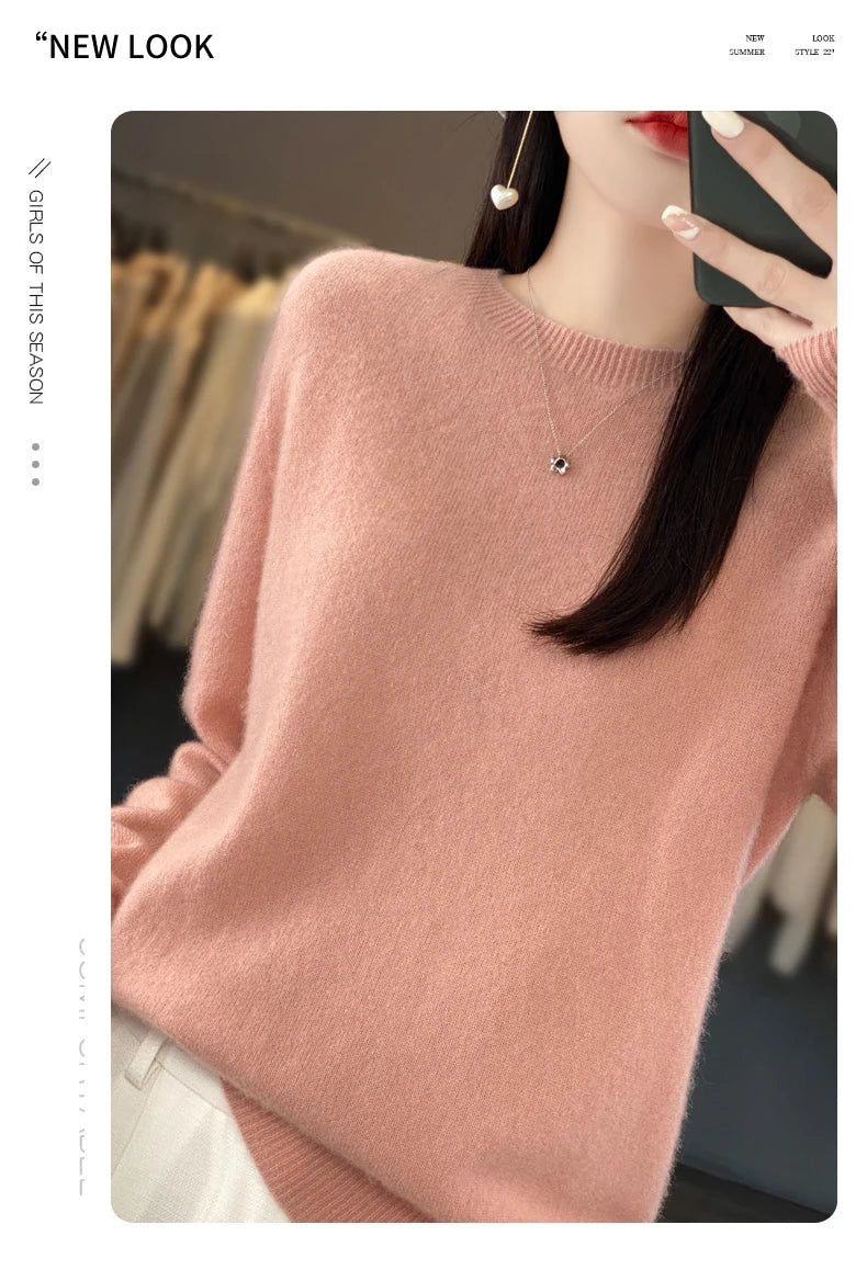 New Cashmere Sweater for Women in Autumn and Winter 100% Merino Wool Fashion O-neck Warm Pullover Top